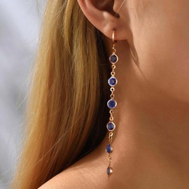 Inateannal Sapphire Crystal Dangle Earrings Blue Rhinestone Tassel Drop Earrings Long Cz Chain Tassel Earrings Gold Huggie Hoop Earrings Sapphire Wedding Earrings