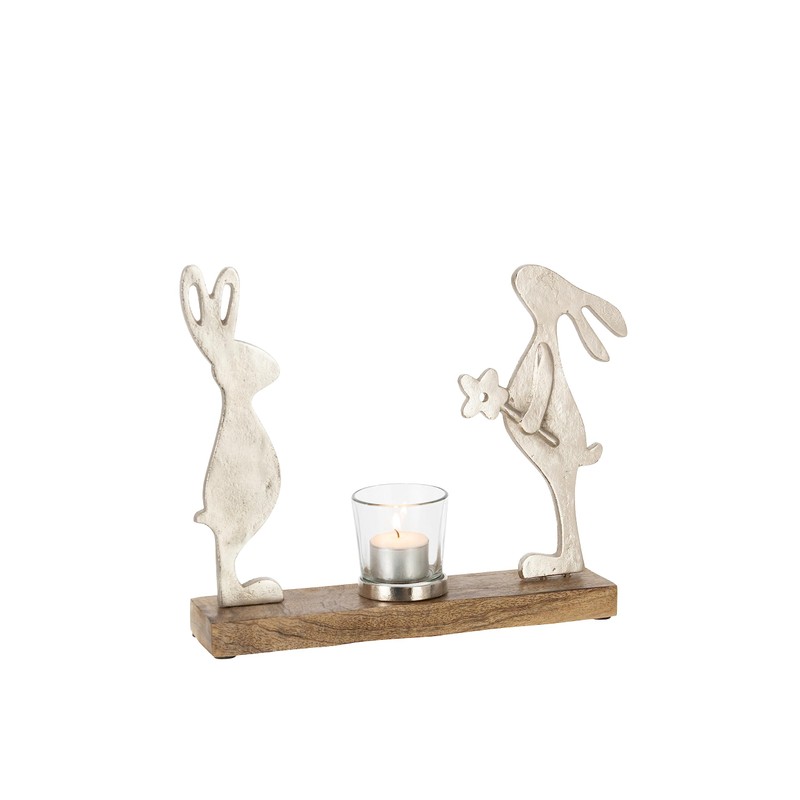 Tea Light Holder Rabbit Mango Tree Metal Silver Natural