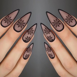 LPOODDNU Christmas Press on Nails Almond with Snowflake Designs Full Cover Christmas Medium Fake Nails Cute Christmas Nails Press ons for Women Acrylic Nails Decorations Manicure Tips Accessories