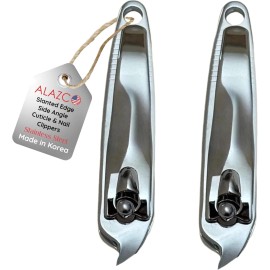 ALAZCO 2 Slanted Edge Nail Clippers & Cuticle Trimmer Side Angle Stainless Steel
