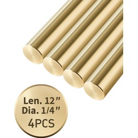 Coolneon 1/4 inch Brass Rods 1/4 x 12 in, 4 Pcs for Knife Making Knife Handles Pins Stock Knife Scale Solid Round Brass Rod Dowel Rivet Gunsmithing Crafts Modeling Hobby