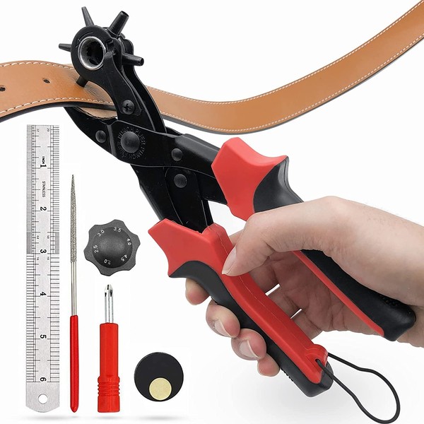 Leather Hole Punch,Belt Hole Puncher for Leather, Revolving Punch Plier Kit,Leather Punch Plier for Leather, Belts, Watches, Handbags, Leather Punch Tool for Belts Diameter : 4.5/4 /3.5/3/2.5/2mm.