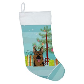 Caroline's Treasures BB1583CS Christmas Tree and German Shepherd Christmas Stocking Fireplace Hanging Stockings Christmas Season Party Decor Family Holiday Decorations