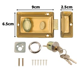 Garden Mile 3 Key Rim Night Latch Door Lock - Polished Brass Gate Lock Extra Security Front Door Lock Fixings Backset Cylinder Safety for Gate, Door, Shed, Latch, Flat Smart Door Lock Latches