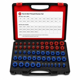 52-Piece Metric & SAE Nut and Bolt Thread Checker Set, Removable Aluminum Thread Gauge Kit for Nuts, Bolts & Screws with Portable Storage Case
