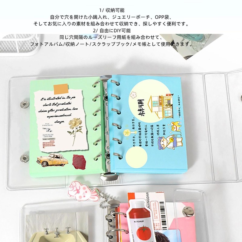 Yurika Sticker Notebook, Girls, Transparent Binder, M5 Mini Sticker Pad