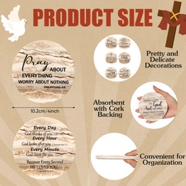 Dandat 12 Pcs Christian Coasters for Drinks with Bible Verses Christian Drink Coasters with Cork Backing Absorbent Coasters for Coffee Table with Holder Funny Ceramic Bar Coasters for House Gifts