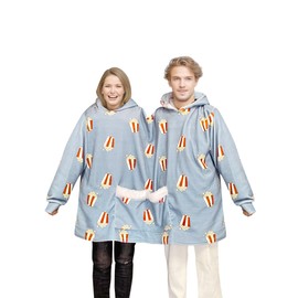 Jongdari Couples Hoodies Pajamas, Oversized Two Person Hoodie Couple Sweaters Funny Popcorn Matching Hoodies - Grey