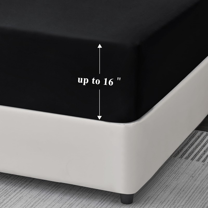 Aisbo Double Fitted Sheet Black - Extra Deep Pocket Bed
