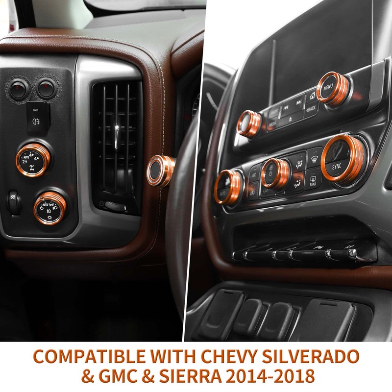 PDKLIN for Silverado Center Console Knob Cover Trim Ring Orange
