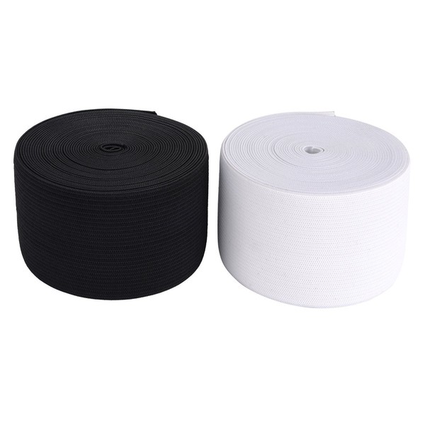 11 Yard White and Black |5.5 Yard Each| 2 Inches Wide Elastic Bands Spool Sewing Band Flat Elastic Cord, 2 Pieces