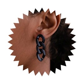 Xduargs Punk Large Cuban Chain Earrings Black Acrylic Circle Hoop Studs Earring Vintage Paperclip Chain Huggie Earrings Gothic Cable Link Dangle Earring Jewelry for Women