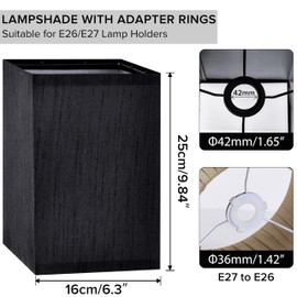 UNO Fitter Type Modern Square Lamp Shade Set of 2 Small Black,L6.3"x W6.3"x H9.84" Fabric Easy-Installation for Living Room/Bedroom | Fit Pendant Lamp |Wall Lamp & Table Lamps Classic Style