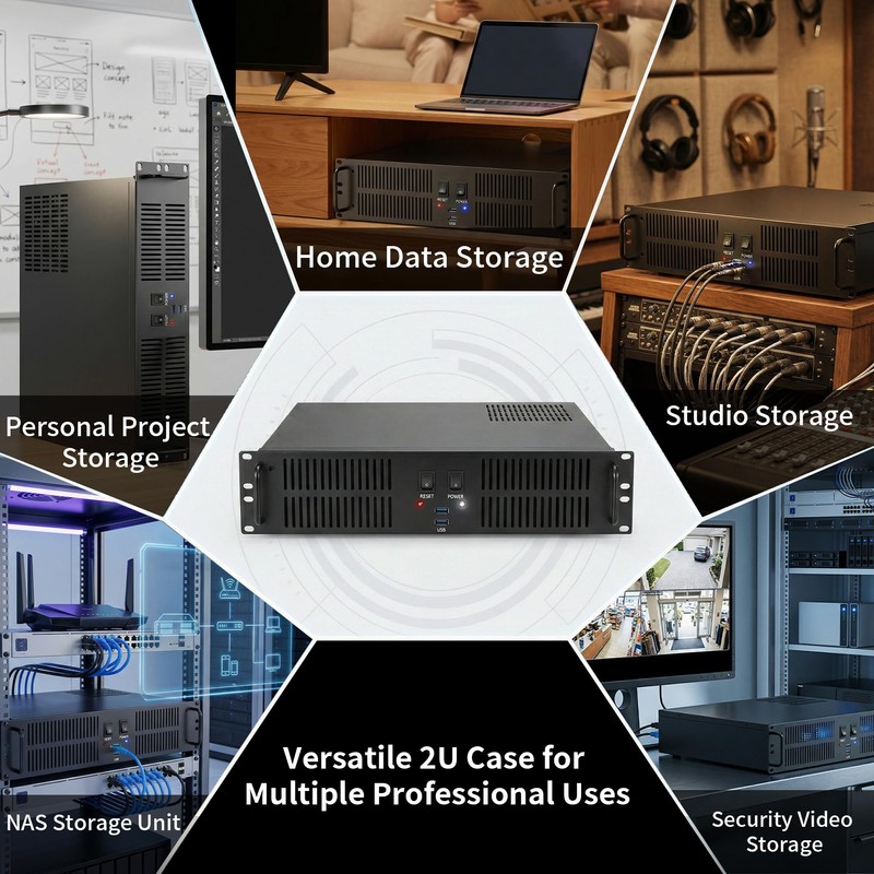 UTLGAMENG 2U Micro-ATX Rackmount Server Chassis, 4 PCIe Slots &