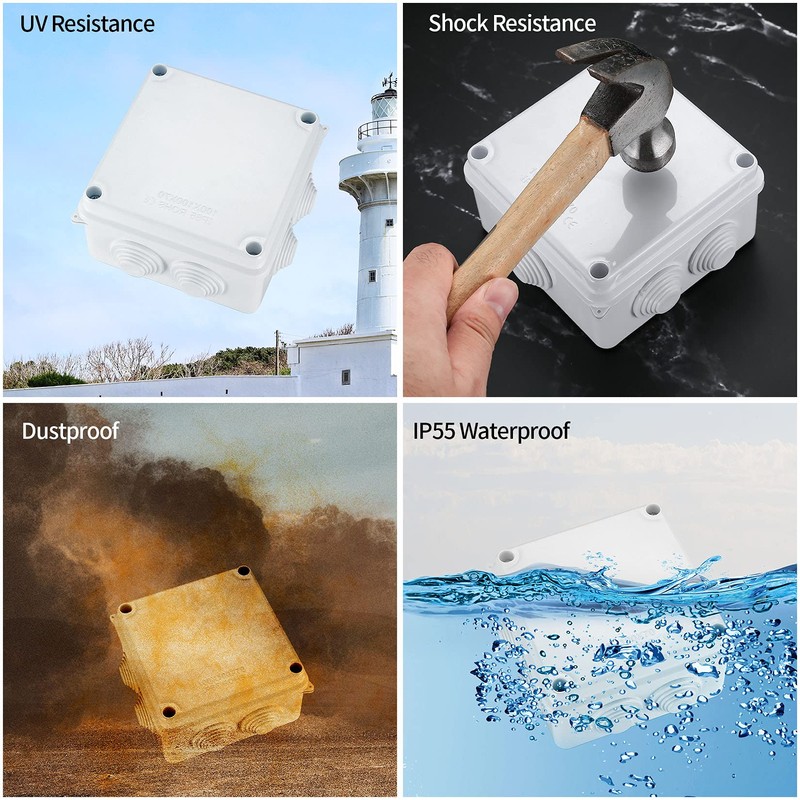 Pack of 2 Junction Boxes, Waterproof IP65, Electrical Junction Box,