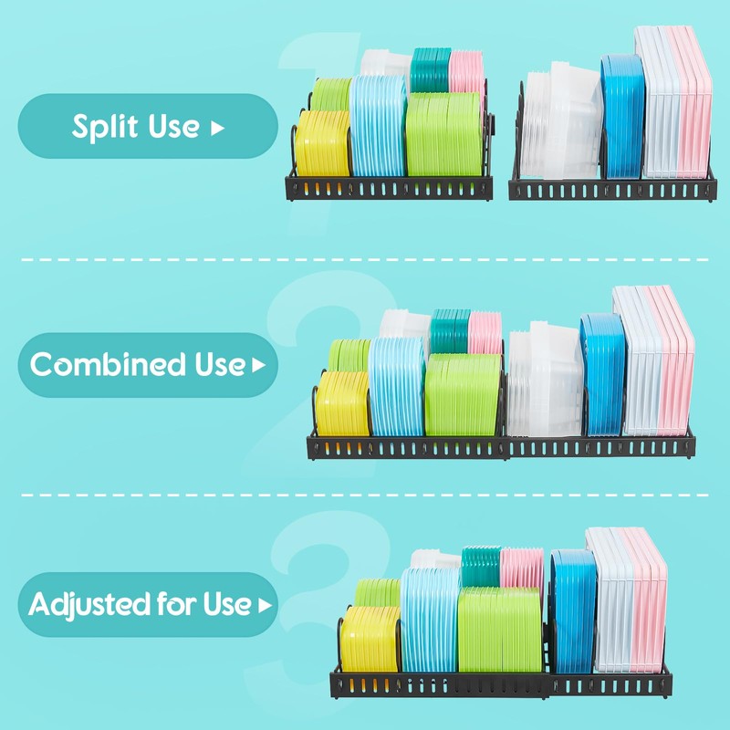 Expandable Food Container Lid Organizer,Large Capacity Adjustable 8 Dividers Detachable