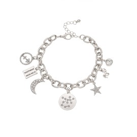 Personalization Collection Gold Plated Zodiac Bracelet | Constellation Symbol | Name Plate | Moon | Constellation | Star | Stone | Charms | Chain Bracelet for Women (Silver Plated - Sagittarius)