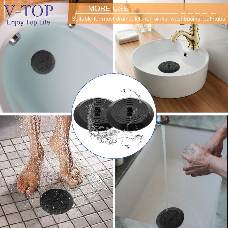 V-TOP Bathtub Drain Stopper 2 Pack, 5 inches Silicone Tub
