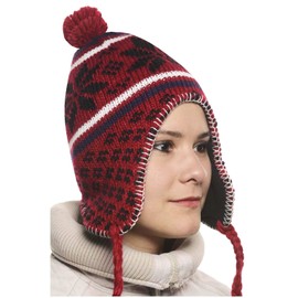 Peruvian Chullo Ch'ullu Hat with Pompom Unisex Men's/Women Choice of Colours, Red, One Size