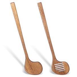 Baderke 2 Pcs 11.8 Inch Golf-club Style Acacia Wood Spatula, Wooden Spatula for Cooking, Heat Resistant Cooking Utensils Set Contains Slotted Turners for Birthday Gifts for Men Dad