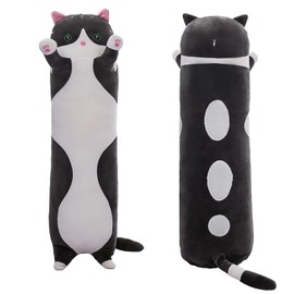SHINUOER Long Cat Plush Pillow Cat Body Pillow,Black Cat Stuffed Animals Soft Plushies Kawaii Stuffed Kitten Plush Toy for Kids Girlfriend(Black, 27.5Inch)