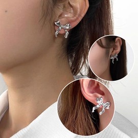 Bow Earrings for Women Gold Silver Bow Earrings Minimalist Earrings for Women Simple Bow Stud Earrings for Teen Girl Gifts Trendy Stuff