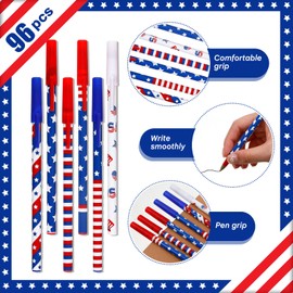 Eaasty American Flag Pens Bulk Patriotic USA Gel Ink Pen Independence Day Pen Stars Stripes Ballpoint Pens for Home Office Supplies 4th of July USA Souvenirs Gifts(96 Pcs)