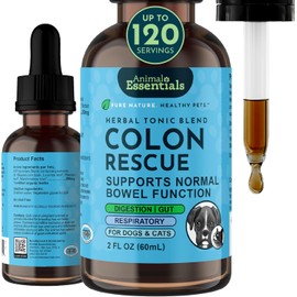 Animal Essentials Colon Rescue for Dogs & Cats - Herbal Laxative, Constipation Relief, Stool Softener with Slippery Elm, Marshmallow Root, Licorice Root - 2 Fl Oz