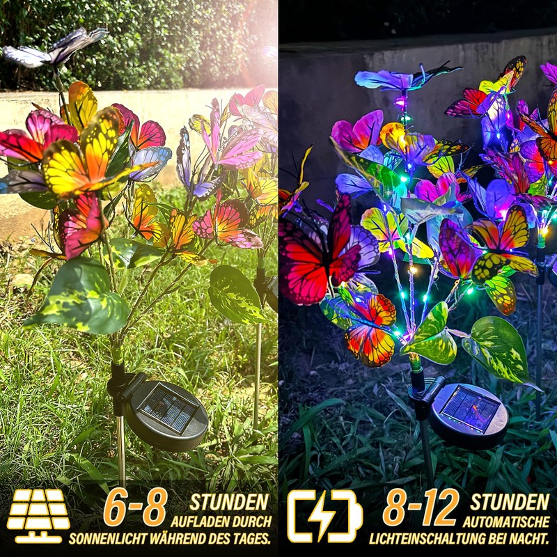 TOTHDATE 2 x Solar Butterflies for Outdoors, Coloured Light Butterflies