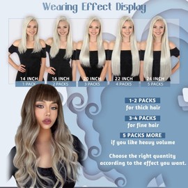 Hetto Remy Real Hair Tape-In Extensions, Balayage, Dark Brown Mix, Ash Brown and Medium Blonde No. 3/8/22, 40 g, 30 cm