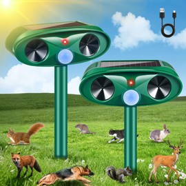 2 Pack 2025 Solar Ultrasonic Animal Repellent Outdoor,Sonic Fortress Pro Deer Repellent Motion Detection,Waterproof Squirrel Mouse Raccoon Dog Cat Rabbit Repellent Deterrent for Garden Yard