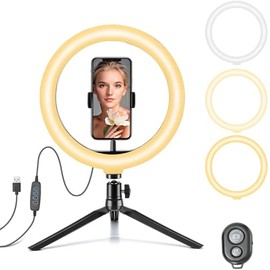 YI LIGHTING - 10" LED Ring Light with Tripod Stand & Phone Holder, Dimmable Desk Makeup Light for Live Streaming YouTube, TikTok, Photography, Shooting (10 Inch)
