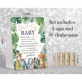 Don't Say Baby Game, Safari Jungle Wild Animal Baby Shower Game Include Baby Shower Sign and 50 Pcs Mini Clothespins, Gender Neutral Baby Shower Decoration, Party Favors Supplies-LF27