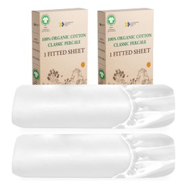 California Design Den 2-Pack 100% Organic Cotton Twin Fitted Sheets only, Percale GOTS Certified, Soft & Crisp, Lightweight, Snug-Fit, 2X Twin Deep Pocket Fitted Sheet - White