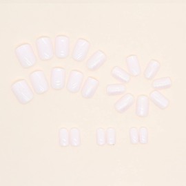 JUSTOTRY 24 Pcs Milky White Solid Press on Nails Short with Glitter Designs,Glossy Fake Nails Square with Nail Glue,French Stick on Nails for Women and Teens,Squoval Glue on Nails for Nails Art