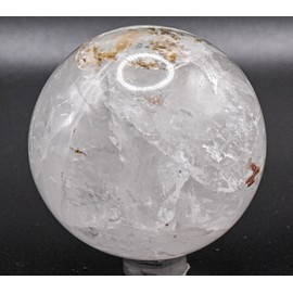 2.25" 260g Clear White Quartz w/Inclusions Carved Sphere Polished Natural Sparkling Collectible Gemstone Crystal Mineral Ball - India + Stand