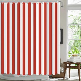 MEHOFOND Striped Shower Curtain Red and White Stripe Cute Retro Shower Curtain Modern Abstract Minimalist Vertical Bathroom Decor Bathtub Decor Fabric Waterproof Bath Curtain with 12 Hooks 72x72 Inch