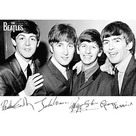 The Beatles Poster - John Paul Ringo George - Signed - Music Icons Legends - A3 Poster, Print, Picture - Living Room Decor