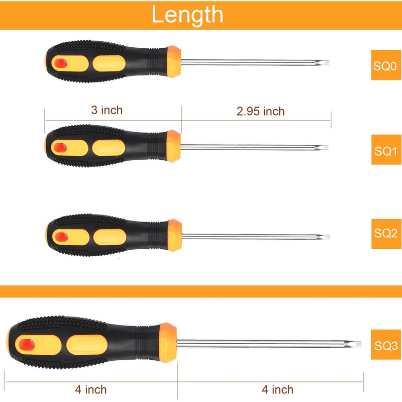 SKZIRI Square Head Screwdriver Set 4 Sizes SQ0 SQ1 SQ2