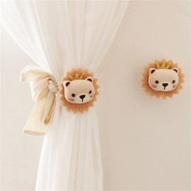 QIDHJH 2 Pack Curtain Tiebacks Cute Cartoon Animal Curtain Ties, Embroidered Animal Shape Bedroom Accessories, Curtain Holders for Baby’s Room Bedroom (Lion)