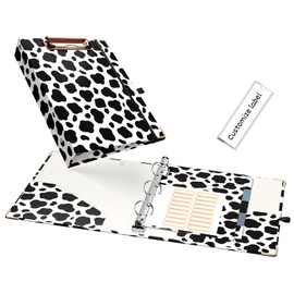 EYROZILL Mini Binder, 3 Ring Binder 1 Inch Ring for Half Letter Paper 5.5" x 8.5", 5-Tab Dividers and Clipboard, Cute Small Binder for School/Office Supplies, Cow Print
