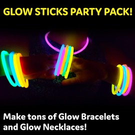 PartySticks Ultra Bright Glow Sticks Bulk Party Supplies 300 Pack - 8" Glow in the Dark Light Up Halloween Party Favors, Glow Decorations, Neon Party Necklaces and Bracelets with Connectors