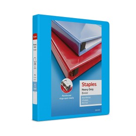 Staples 1-Inch Staples Heavy-Duty View Binder with D-Rings Light Blue