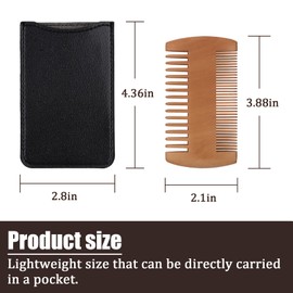 Pearwood Beard Comb, Wooden Beard Comb for Men with Leather Case, Dual-Sided Teeth for Beard Grooming