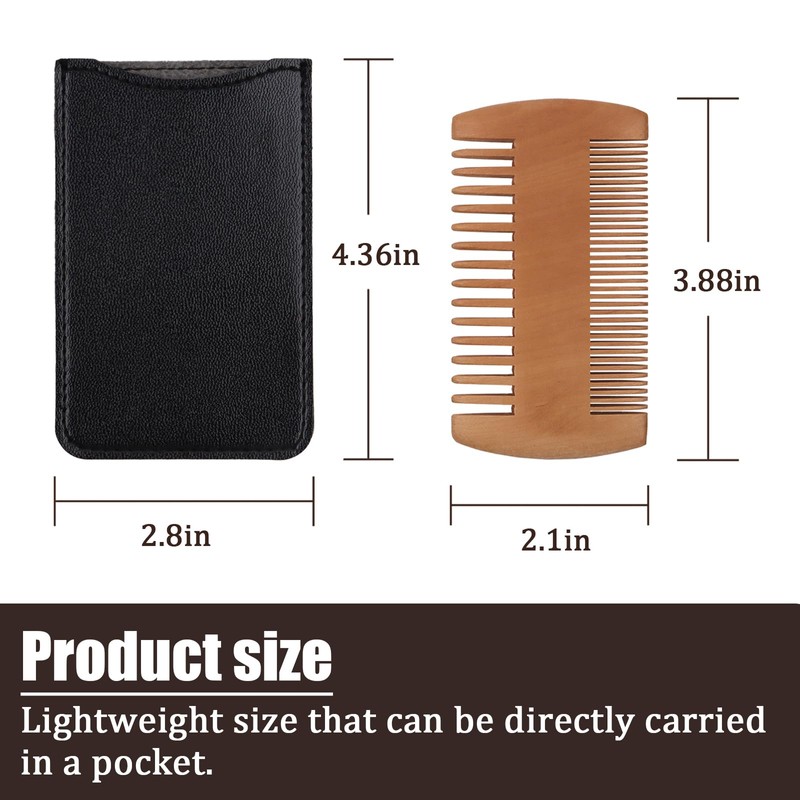Pearwood Beard Comb, Wooden Beard Comb for Men with Leather