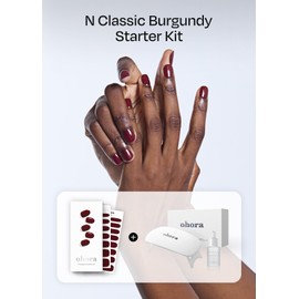 ohora Semi-Cured Gel Nail Strips Value Set (N Classic Burgundy Starter Kit) Includes Full Size Lamp and Mini Remover, Salon-Quality, Long Lasting, Easy to Apply & Remove