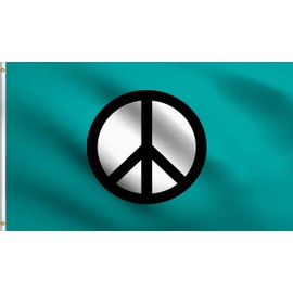 DMSE Turquoise World Peace Symbol Love Flag 3X5 Ft Foot 100% Polyester 100D Flag UV Resistant (3' X 5' Ft Foot)