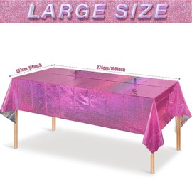 Xinfin Pink Party Tablecloth, Glitter Plastic Disposable Birthday Tablecloth, Hot Pink Foil Tablecloth, Waterproof Tablecloth for Children, Birthday, Wedding, Picnic, Party Decoration