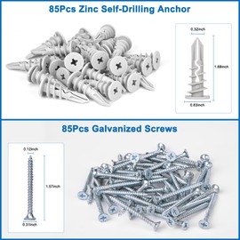 Vmuter Self Drilling Drywall Anchors, 170PCS Heavy Duty Dry Wall Anchors and Screws Kit for Hanging Sheetrock, 85 Self-Tapping Plastic Drywall Hangers 85 Sheet Rock Screws-95 Lbs