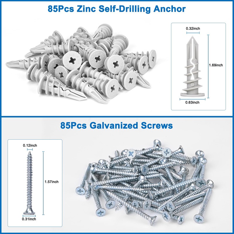 Vmuter Self Drilling Drywall Anchors, 170PCS Heavy Duty Dry Wall